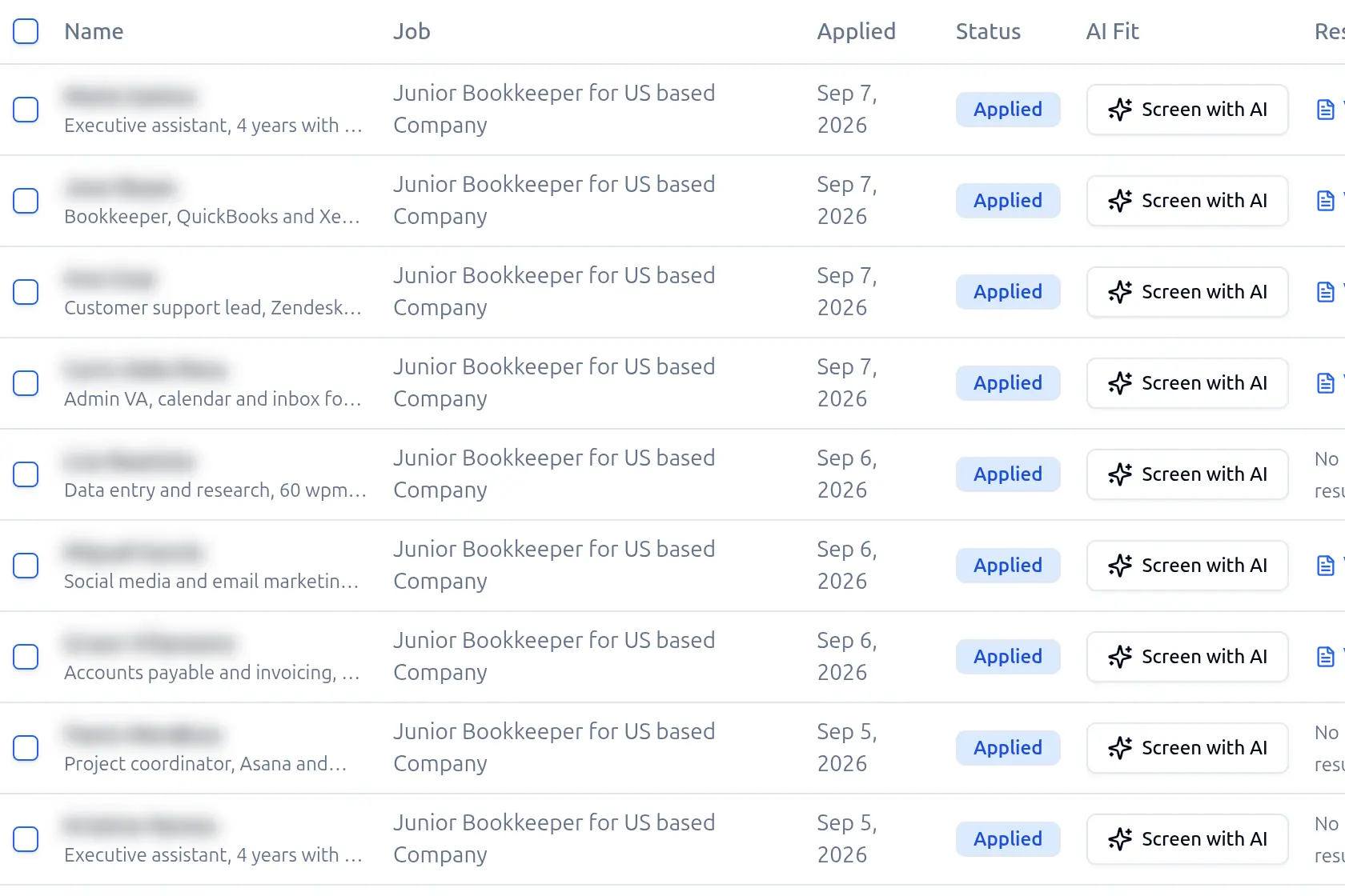 Track applicants in one dashboard