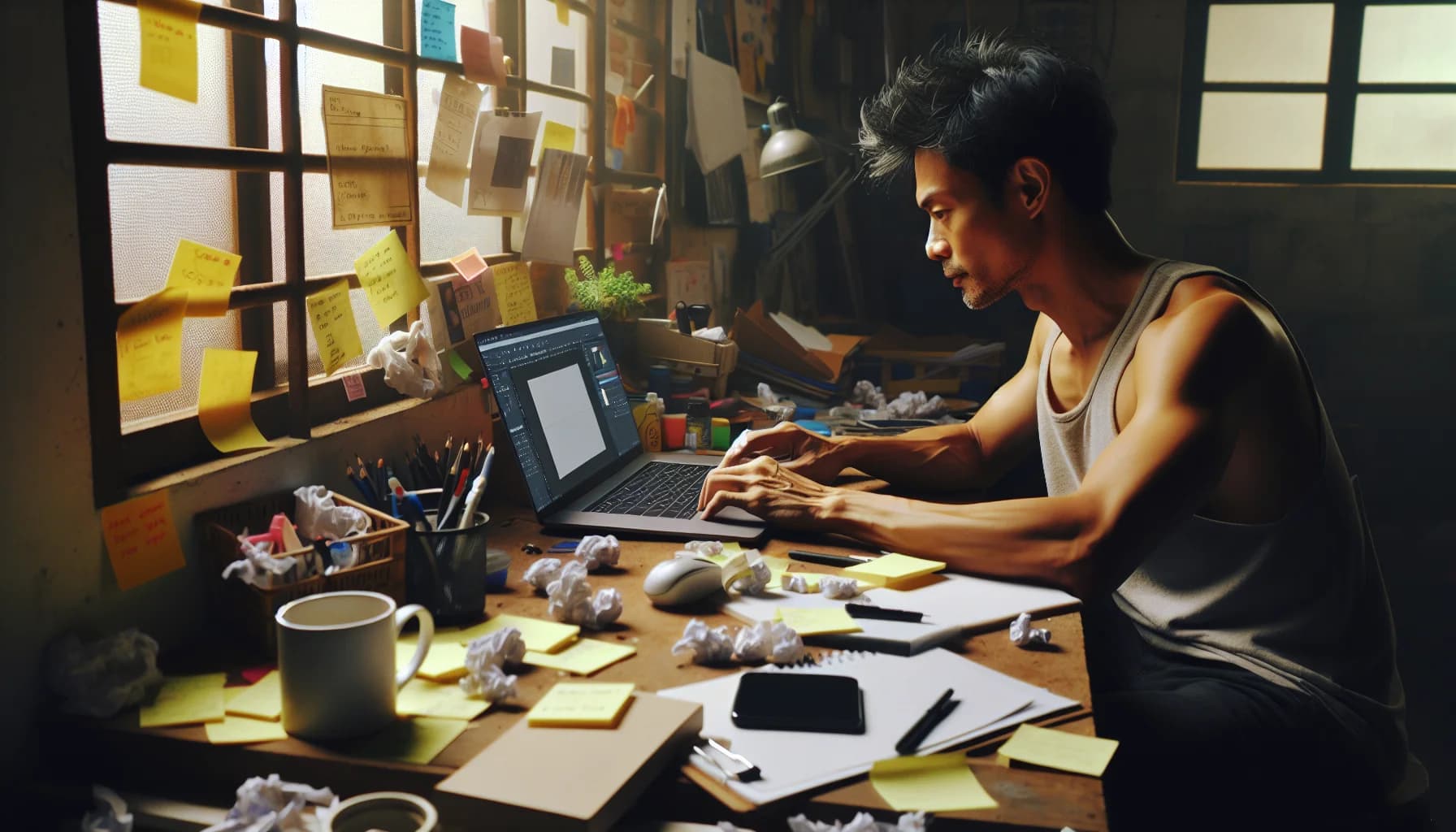 Filipino virtual assistant working at desk with laptop